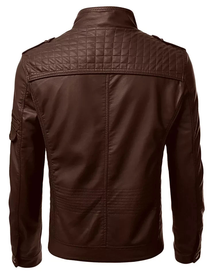 Men's Real Sheepskin Black Slim Fit Leather Jacket Moto Biker