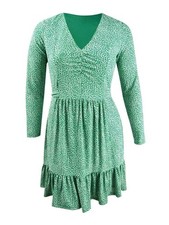 MICHAEL Michael Kors Women's Ruched Leopard-Print Dress (L, Emerald/Bone)