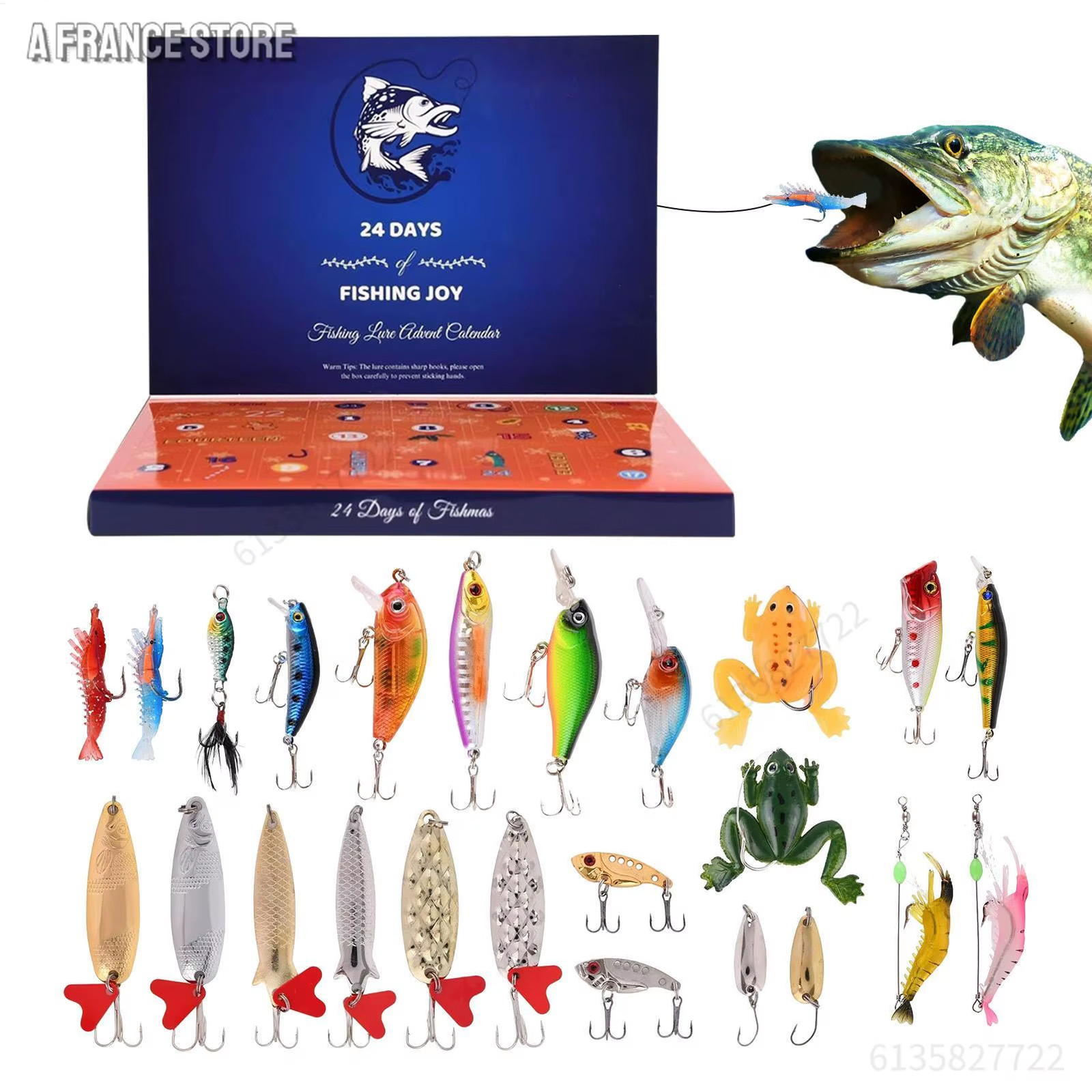 Calendrier de l'Avent pêche cadeau homme ado boîte leurres carnassier kit équipement 24 jours
