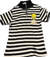 Vintage Looney Tunes Tweety Bird Quarter Zip Girls Size 8 Pullover Embroidered