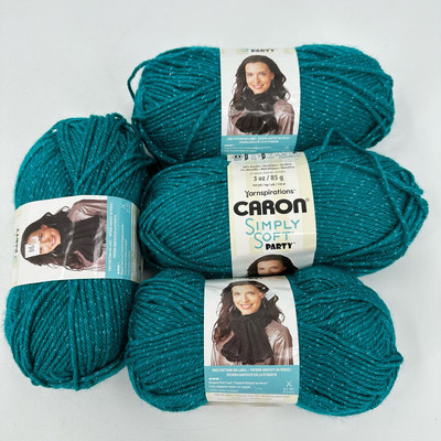 Caron Simply Soft Party Yarn Lot 0f 4 Teal Blue Green Sparkle Metallic #4 Medium