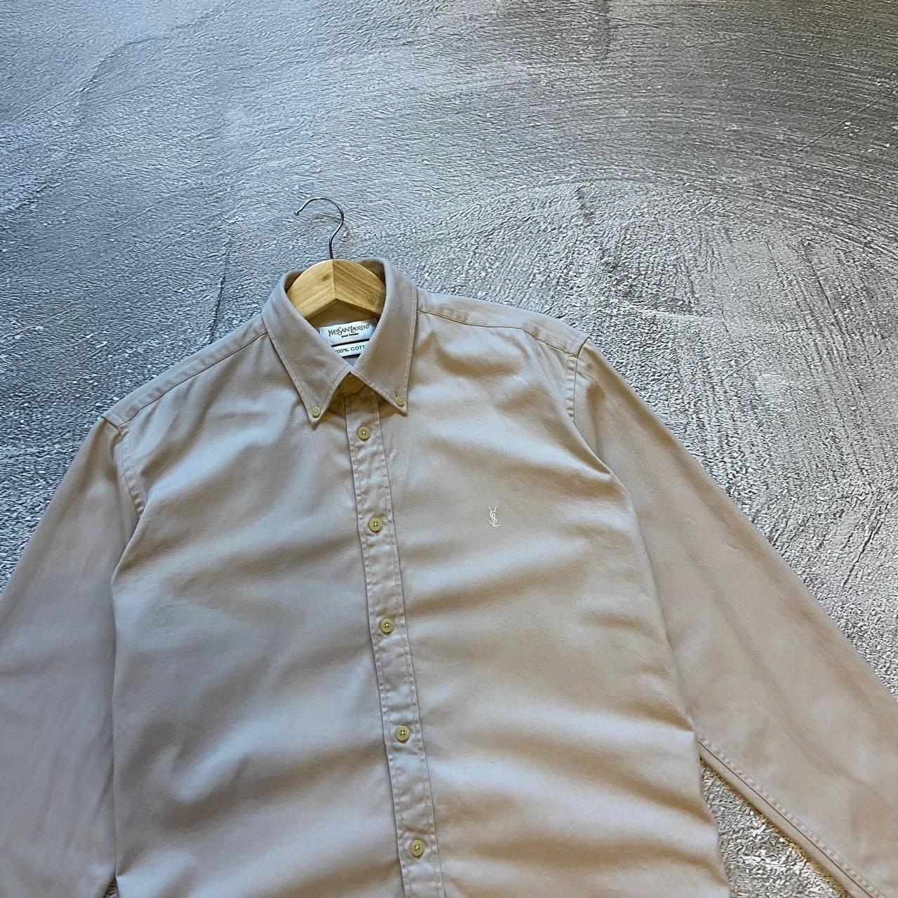 Camicia YSL Yves Saint Laurent taglia M beige classica 100% cotone colletto Kent logo