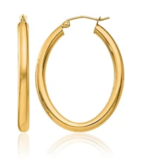 14K Solid Yellow Gold 3.5mm Oval Medium Hoop Earrings