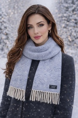 Cashmere LUX Blend Scarf Made in Italy Linea Emmeti Light Blue With Ivory