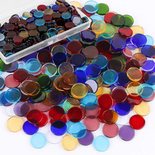 Flat Glass Mosaic Tiles, 200 PCS Stained Transparent Glass Mosaic, round Flat Ge