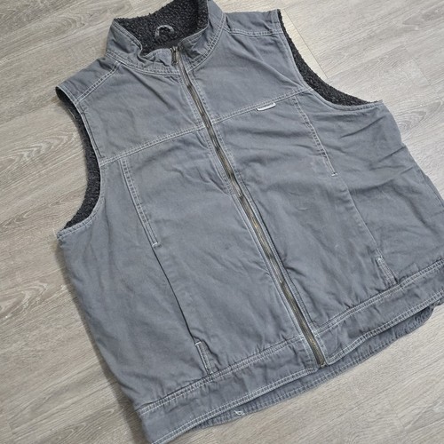 Wolverine Gray Canvas Work Vest Black Sherpa Fleece Lined Full Zip Men's Size XL - Picture 3 of 15