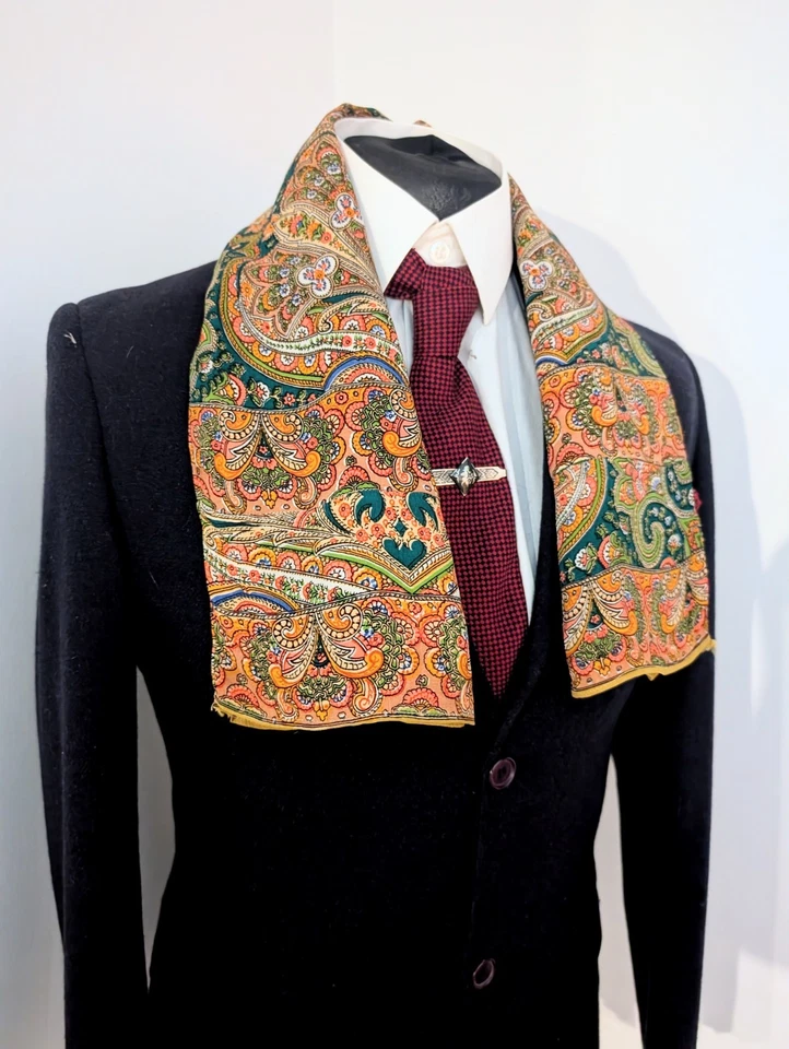Men's Vintage Paisley Scarf, Gents 60's Silky Evening Scarf Opera Cravat - Image 3 of 4