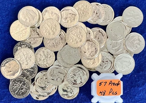 1957 Roosevelt Proof Silver Dimes Short Roll (48 Pieces)