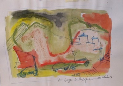Provence 2 mit Pigmenten 87 frühe Zeichnung Max Müller 42x30 Aka bei Sackenheim