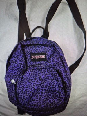 JanSport Half Pint Small Leopard Print Purple + Black Lightweight Backpack