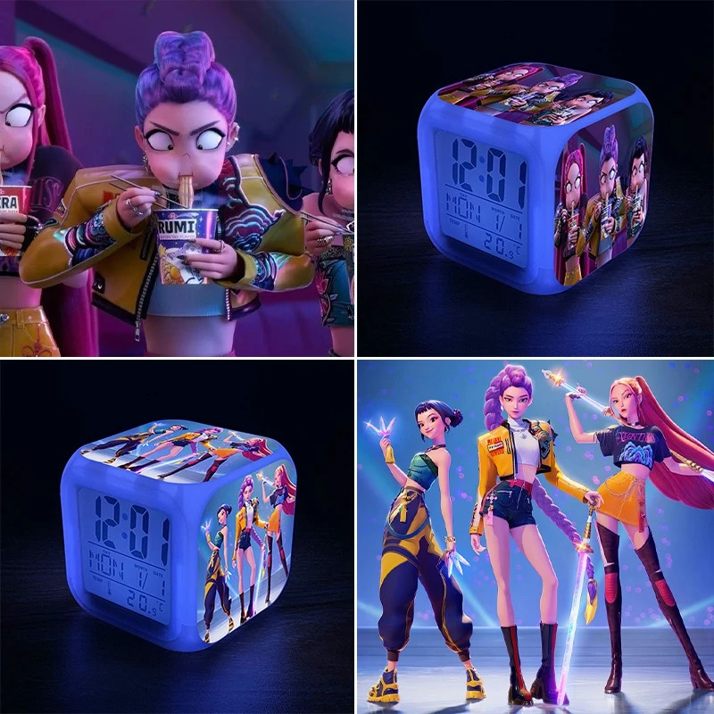 Colorful Digital Alarm Clock, Kpop Anime Girls Demon Hunter Clock for Kids Room