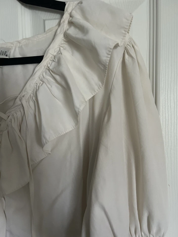 Antigo Âncora Azul Babado Pescoço Laço Fecho Frontal Marfim Y2K Boho Feminino Grande - Imagem 3 de 4