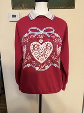 Vintage Land n Sea Collared Hearts Hot Pink Medium Sweatshirt Bow Floral Print