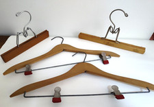 4 Vintage Wooden Pants Hangers Trousers Clamp Hangers 1 is Ryden Made in Sweden