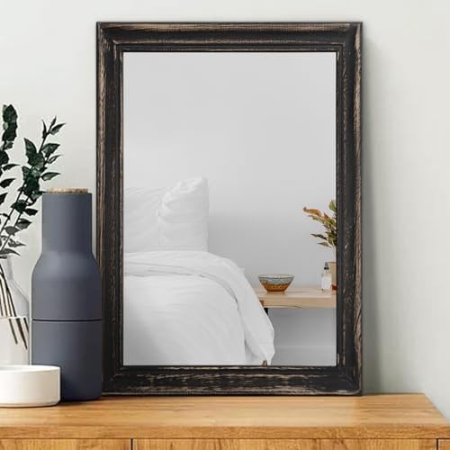 Small Mirrors for Wall with Wood Frame Rectanglular 16"L x 12"W Dark Coloured