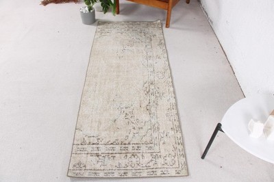 Vintage Turkish Rug, 2,3x5,8 ft Rug, White Brown Floral Wool Rug