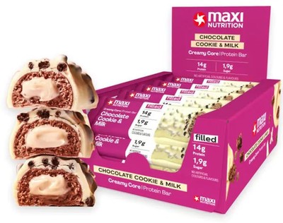 MaxiNutrition Creamy Core Protein Bar, 12 x 45 g Riegel, Chocolate Cookie & Milk