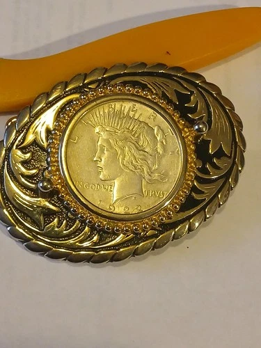 Silver Belt Buckle With 90% Silver 1922 Peace Dollar Coin