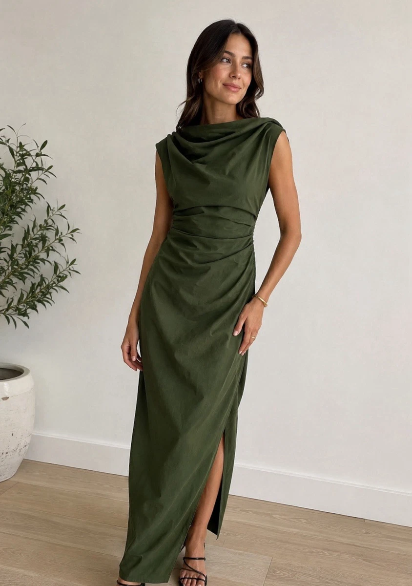sachin and babi light blue dress Abercrombie & Fitch Green Satin Smocked Back Front Slit Dress- Size XL –  The Saved Collection main image 0