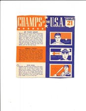 Joe Gordon Stan Hack Champs of the usa Set #21 1940 Wheaties card 
