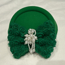 Women s Green Mesh Fascinator Headband Solid Flower Faux Pearl Accents One Size