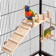 Bird Perches Platform Swing Climbing Ladder Parrot Cage Accessories Wooden Playi