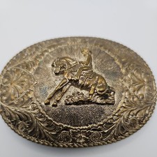 VTG Crumrine Horse Belt Buckle Mens Western Bronze Rodeo 3D Relief Made USA Gift