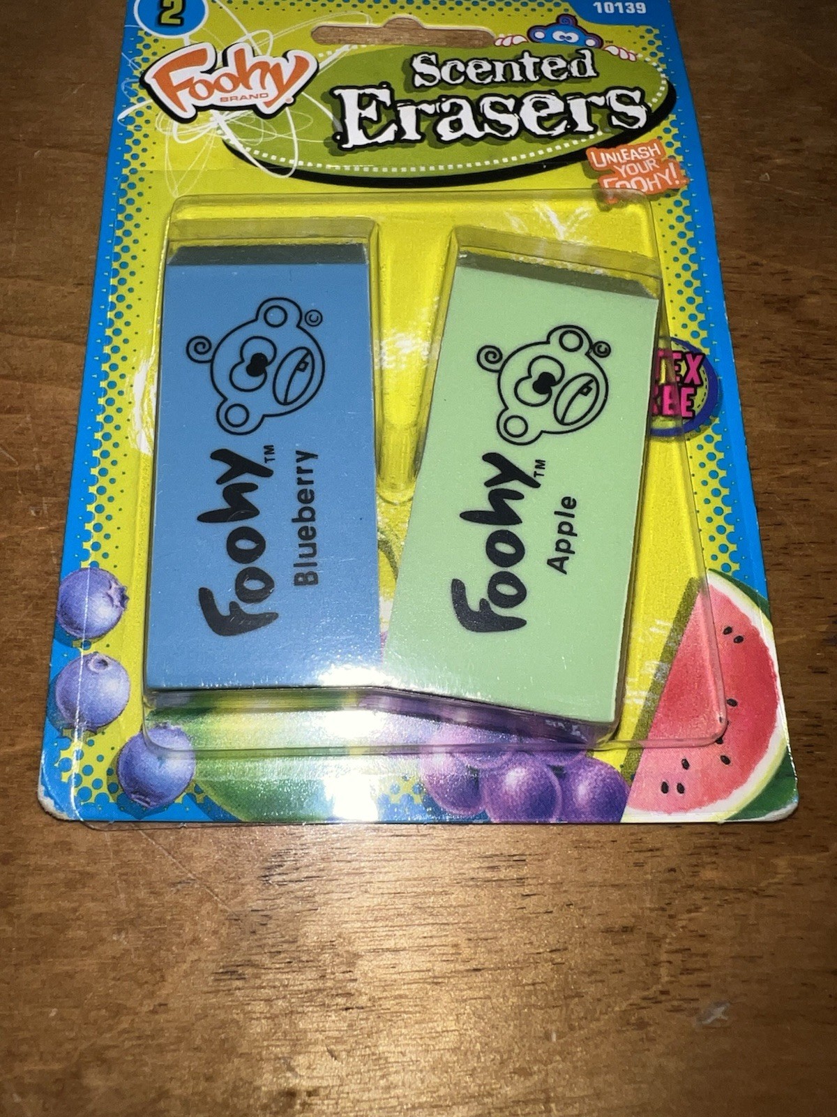 NEW Foohy Scented Smelly Erasers 2 Pack Blueberry Apple 2000s School Supply Vtg