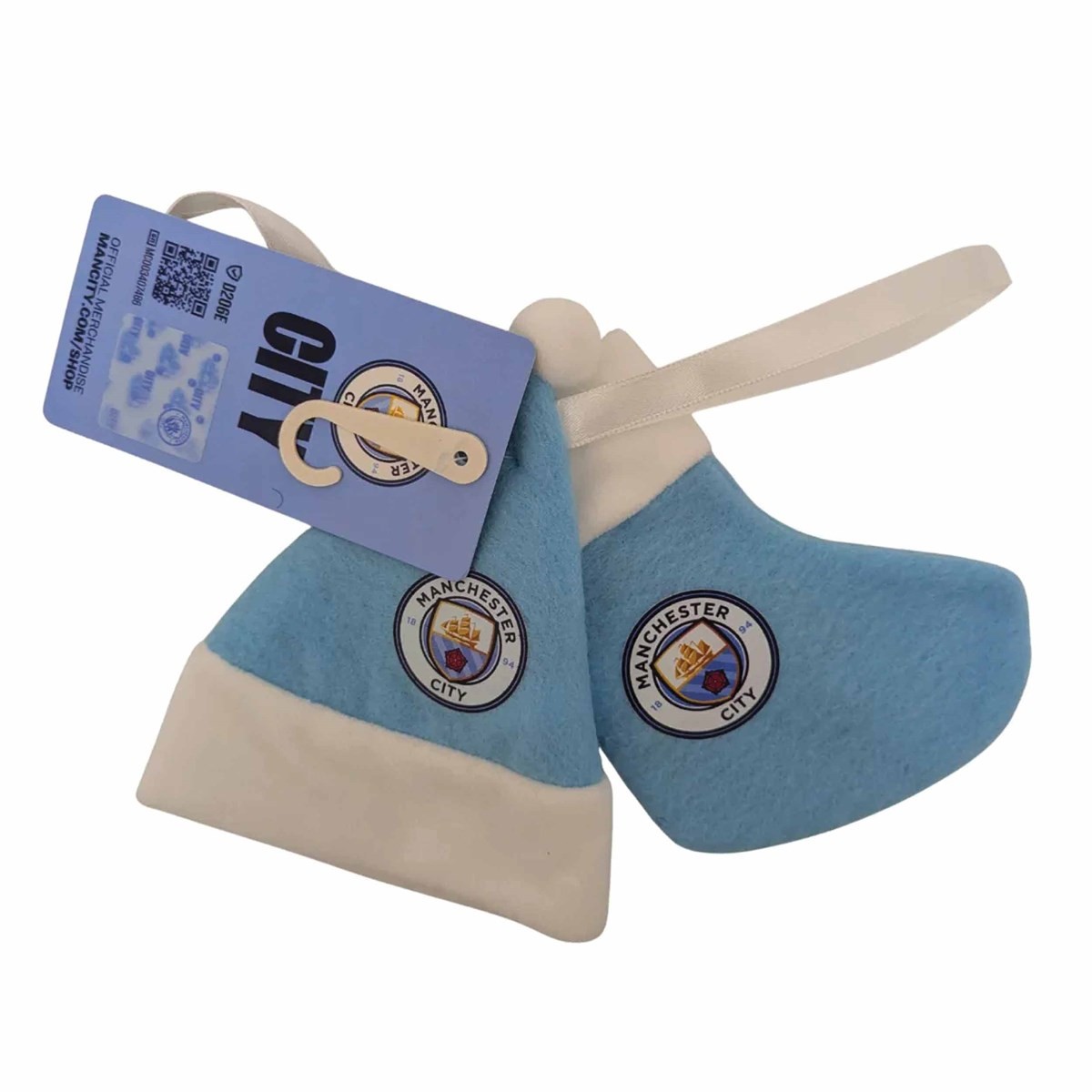 Manchester City FC Santa Hat & Stocking Tree Ornament Set, Gift