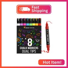 Zenacolor Liquid Chalk Markers - Dual Tips, 8 Vibrant Colors, Non-Toxic, Quick-D
