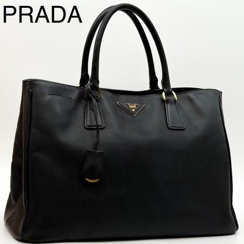 PRADA Galleria Saffiano Leather Handbag Black Authentic Large Tote Bag