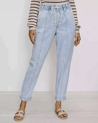 Loft Women s Sz L High Rise Jeans Light Dusty Indigo 100% Cotton Drawstring