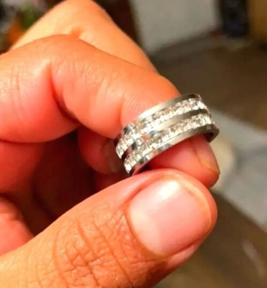 316 Stainless Steel Shiny unisex Ring Inlaid Simulated diamond Ring, Suitable... - Image 3 of 4