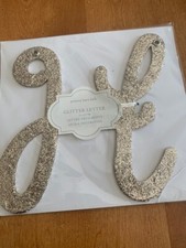 Decorative Letter Cursive H Pottery Barn Wood with Gold Glitter 8 Inches New