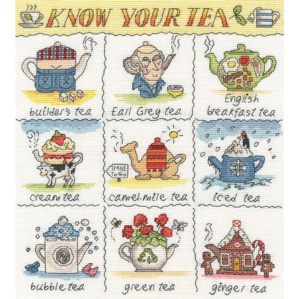 Bothy Threads counted cross stitch kit ""Know Your Tea"", XHS16, 26x29cm, DIY