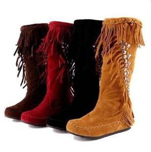 Damen Quasten warme kniehohe Stiefel Fringe Strass ziehen Mokassin Booties  39 38 | eBay