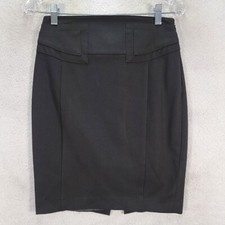Express Women Skirt Size 2 Black Stretch Mock Belt Modern Career Straight Pencil
