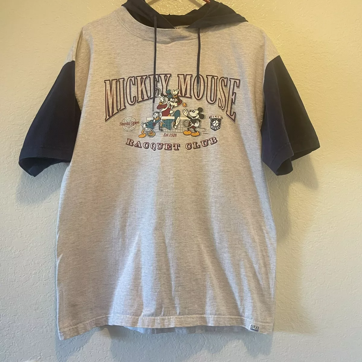 Vintage Mickey Mouse Hoodie T Shirt 90s Size L Gear For Sports Racquet Club