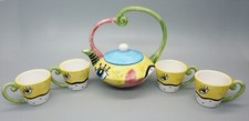 Ceramic Miniature Child  s Tea Set for 4 - Eyes, Heart, Polka Dots  Color 