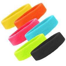 6 SOLID TERRY SWEATBAND Cotton Headbands Absorbent Workout Quality Sport BANDS