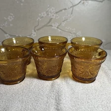 Indiana Glass Tiara Sandwich Chantilly Amber Punch Cups Set of 6 