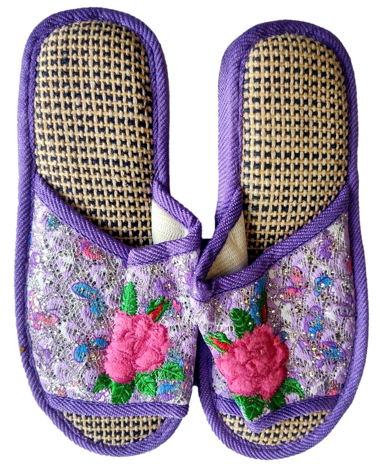 SAOLA Scarpa ciabatta viola ricamata floreale con suola in gomma taglia media