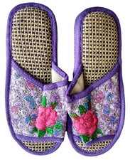 Purple Floral Embroidered Shoe Slipper with Rubber Sole Size Medium