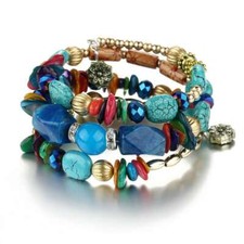 Bohemian Multilayer Bracelet Ethnic Style Blue Beaded Bangle Women Jewelry