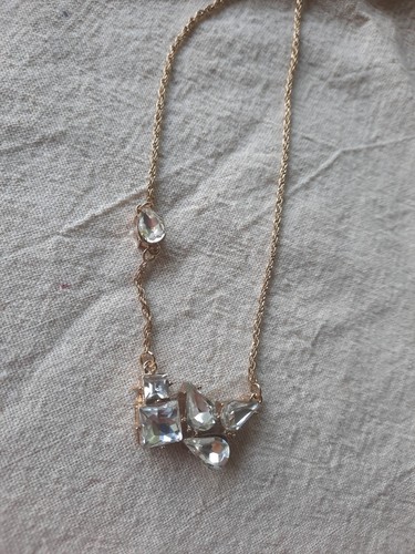 Modern Gold Tone Rhinestone Cluster Necklace - Picture 3 of 10
