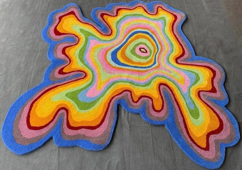 Multicolor rainbow Amoeba Irregular shaped hand tufted woolen rug 5x5/6x6 rug - Image 4 of 4