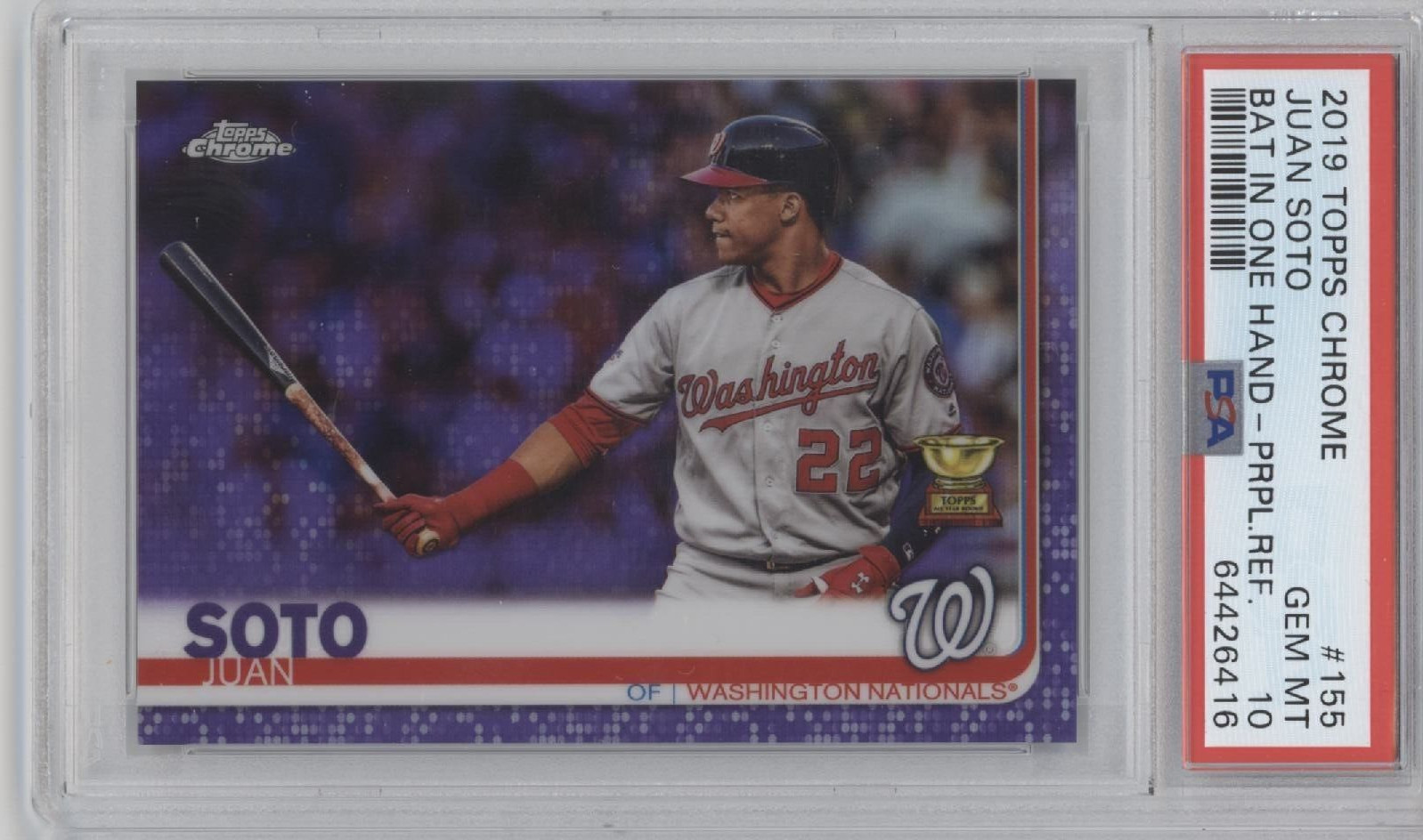 JUAN SOTO 2019 Topps Chrome #155 PURPLE REFRACTOR /299 PSA 10 POP 45