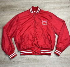 Vintage Coca Cola Red Satin Snap Jacket Holloway Made In USA Mens Large FLAWS