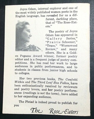 The Rose-Eaters Booklet of Poetry Joyce Odam 1972 Pamphlet Published The Pleiad