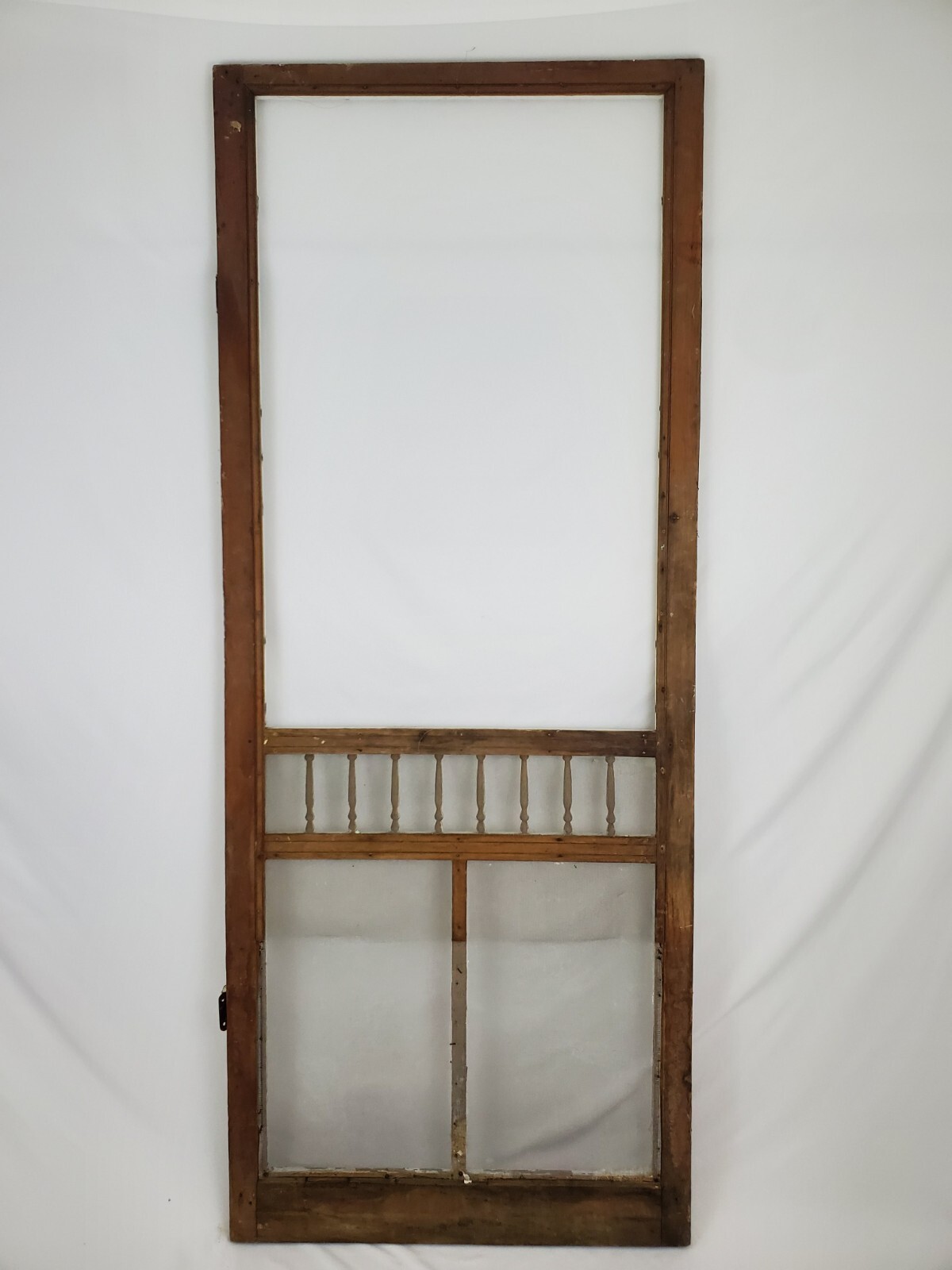 Antique Wooden Screen Door Gingerbread Spindles Old Paint With Hinges